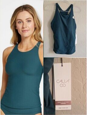 Calia High Support Tankini Swim Top Size Large Deep Teal NWT